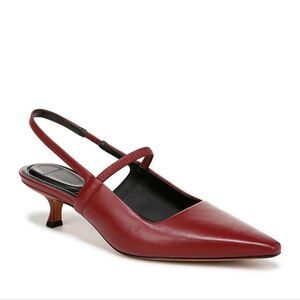 VINCE Venice Slingback Pointed Toe Kitten Heel Pump In Crimson Red Leather US 8